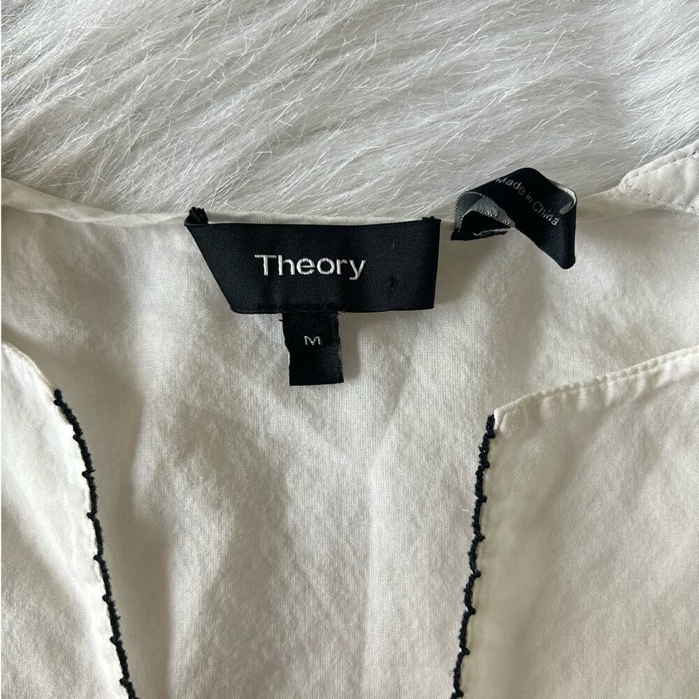 Theory White Black Cotton Lawn Jalinnie Popover Tunic V Neck Top Size Medium - Picture 12 of 14